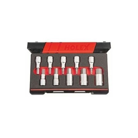 Holex Hex Bit Socket Set, 1/2 inch Dr, 10 Pc, 4 mm to 19 mm, 639408 10 639408 10